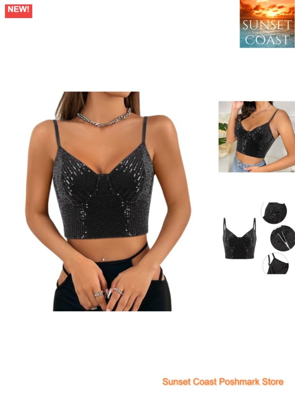 Sequin Crop Top Spaghetti Strap Sleeveless Party Tank Top